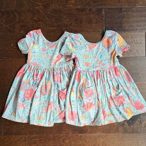 TWIN Floral Unicorn Patterned Fun Kids Dresses